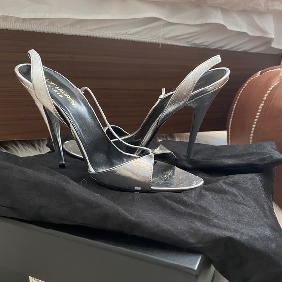 Saint Laurent Anouk Silver Sandals 39 - Picture 2 of 5